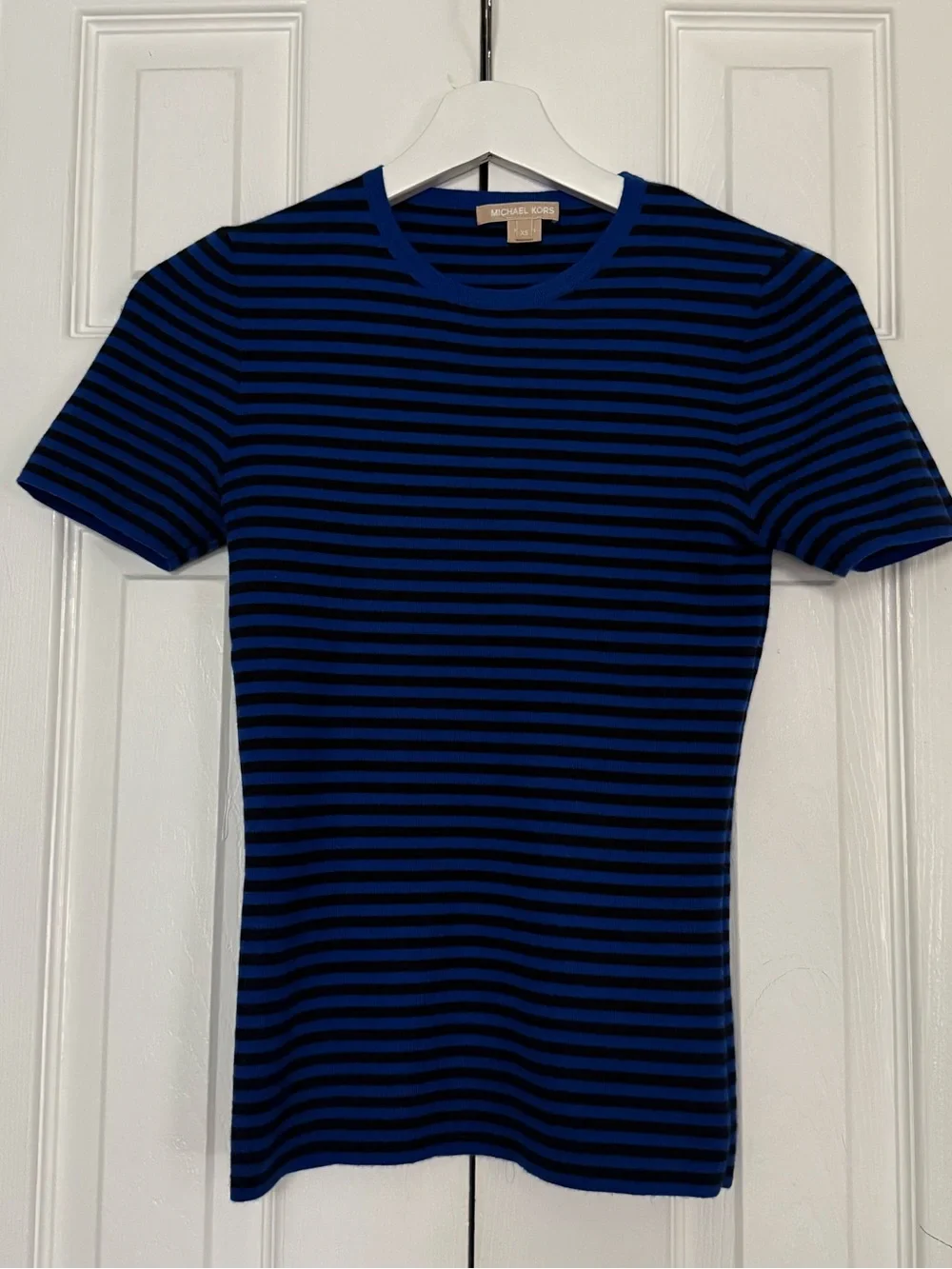 Michael Kors Black and Blue Striped Crew Neck Tee